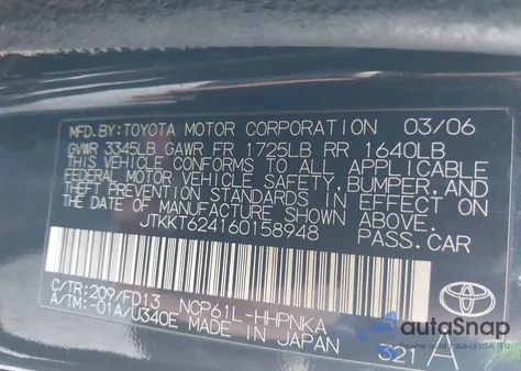 2006 Scion Xa from USA, damaged, VIN JTKKT624160158948